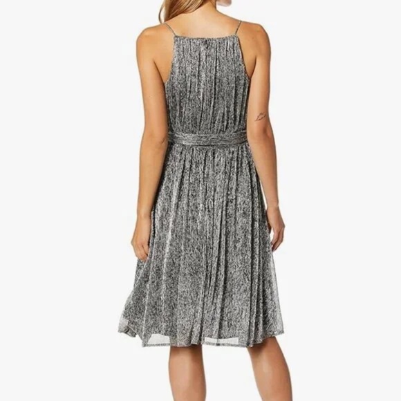 HALSTON Heritage Women's Sleeveless V Neck Lurex Metallic Jersey Dress Size 4 - Picture 3 of 10